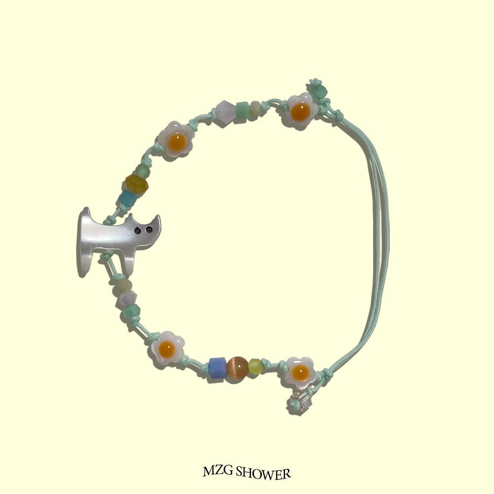 귀여운 팔찌 고양이 꽃 자개 매듭 팔찌