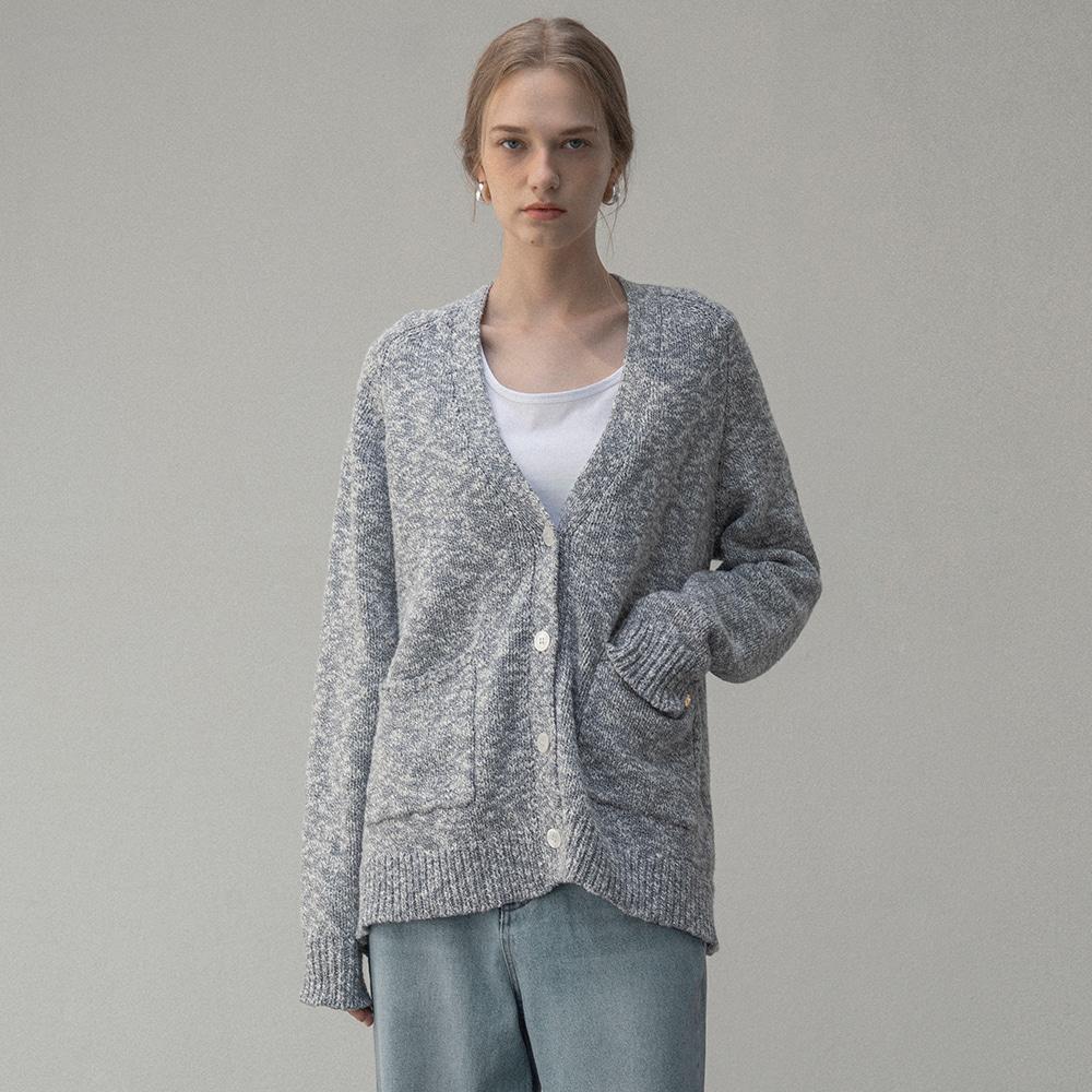SIKN2121 빈티지 투톤 브이넥 가디건_Blue gray