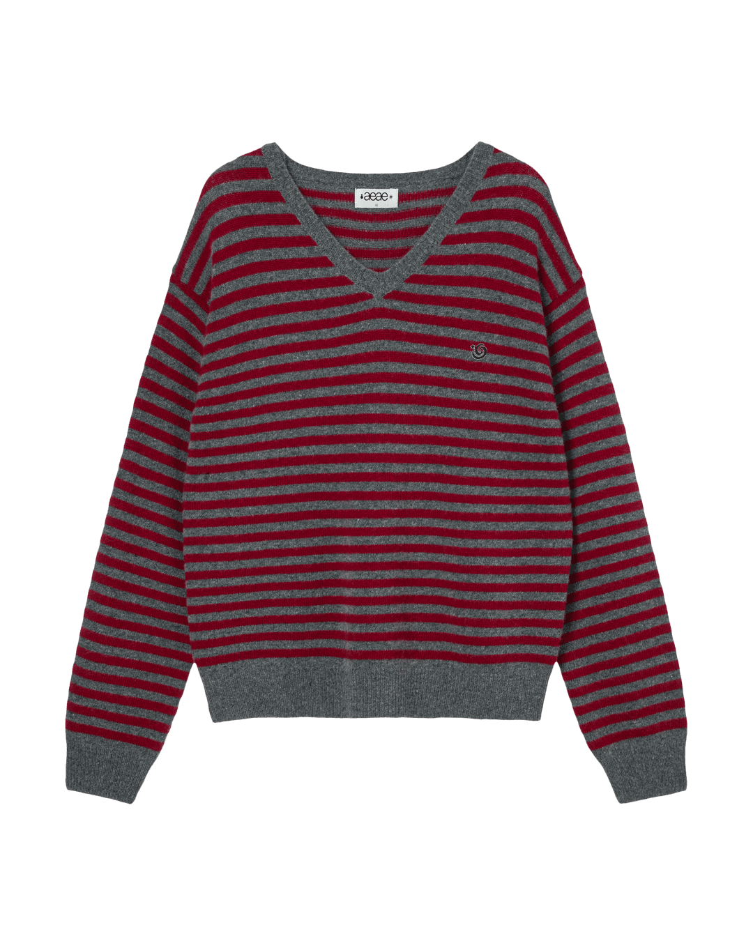 STRIPE V-NECK KNIT PULLOVER [GREY]