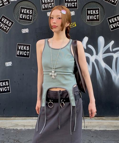 Drawstring hem sleeveless - KHAKI