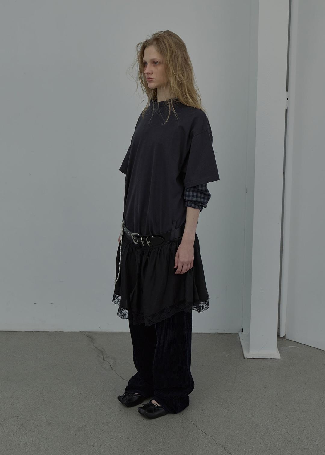 [3rd REORDER] LACE TRIM JERSEY DRESS (CHARCOAL)