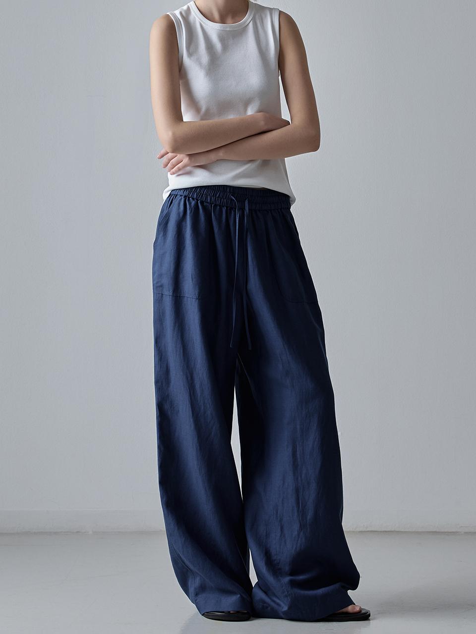 스티치 포켓 밴딩 팬츠_blue