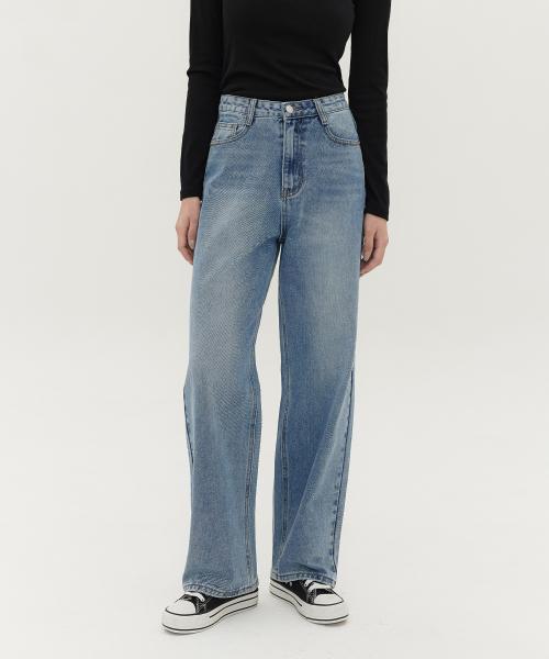 여성 워싱 롱 와이드 데님 팬츠 (중청)