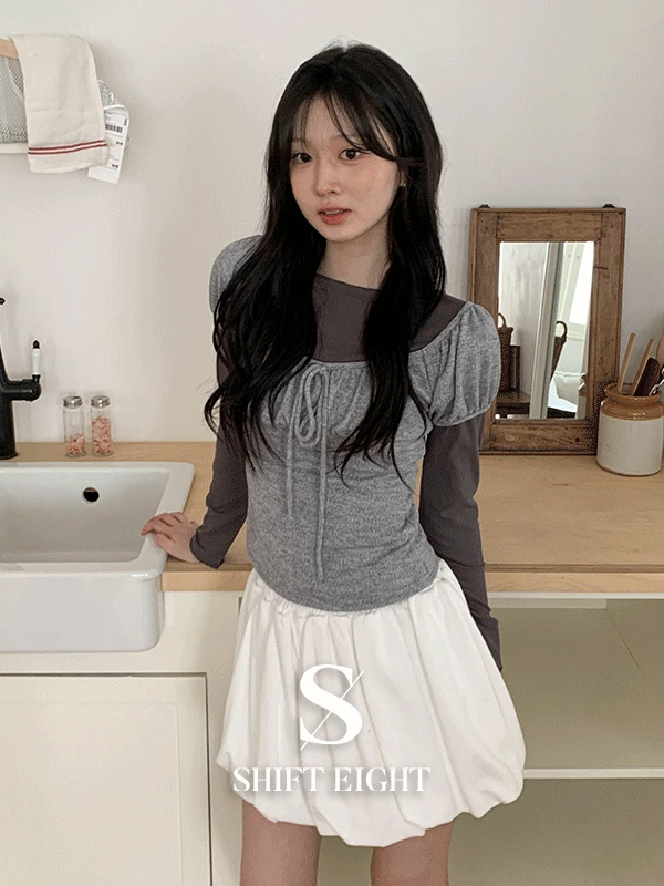 [MADE🖤/일체형] 아닌 니트 반팔 레이어드 긴팔 블라우스 3color