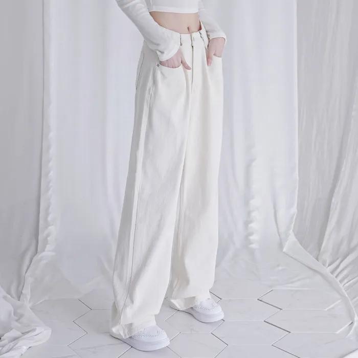 BUCKLE WIDE DENIM PANTS CREAM