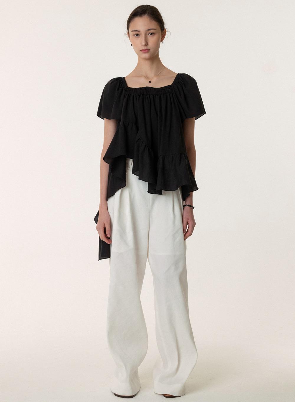 SS23 Square Neck Ruffle Blouse Black