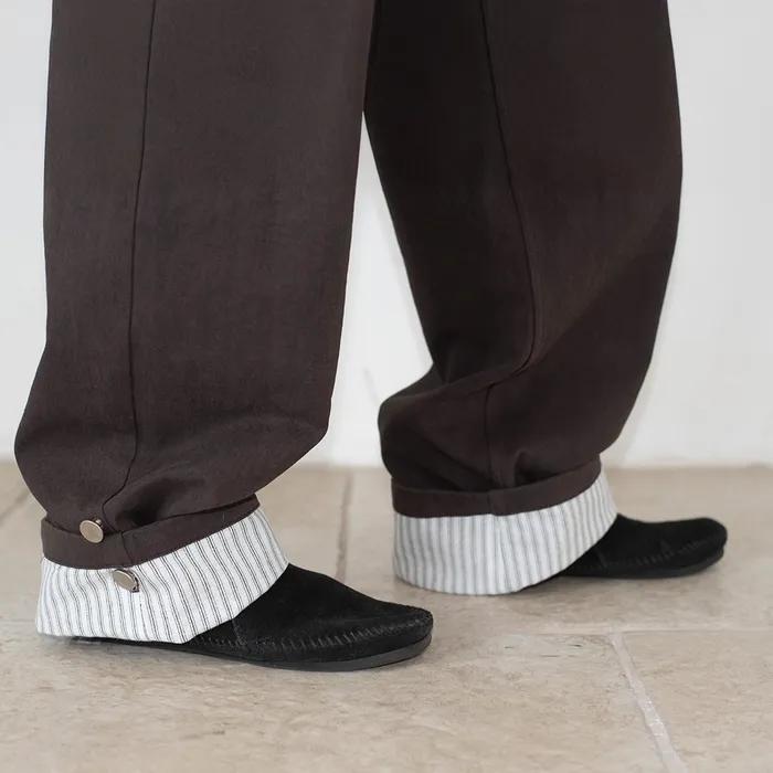 WIDE CUFFS COTTON PANTS (BROWN)