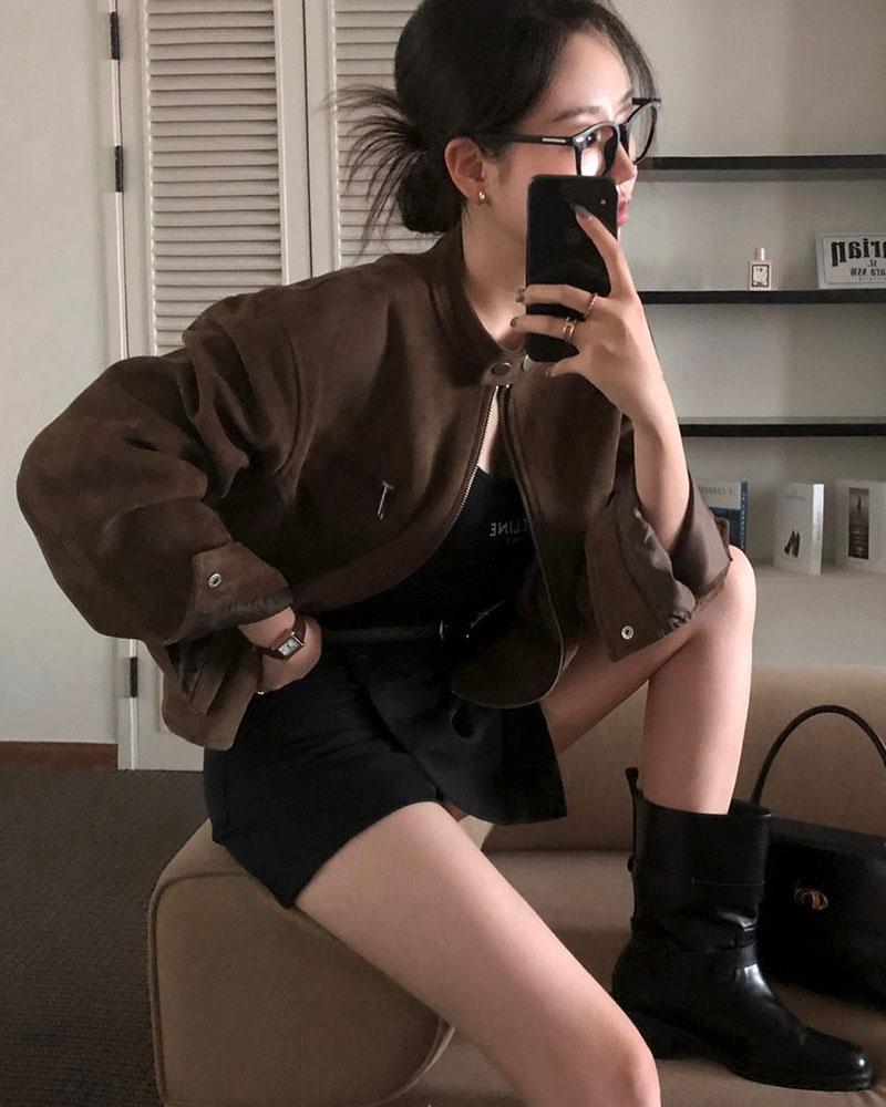 베이델리 [MADE/레더ver.추가]테일 스웨이드 차이나 크롭 루즈핏 자켓