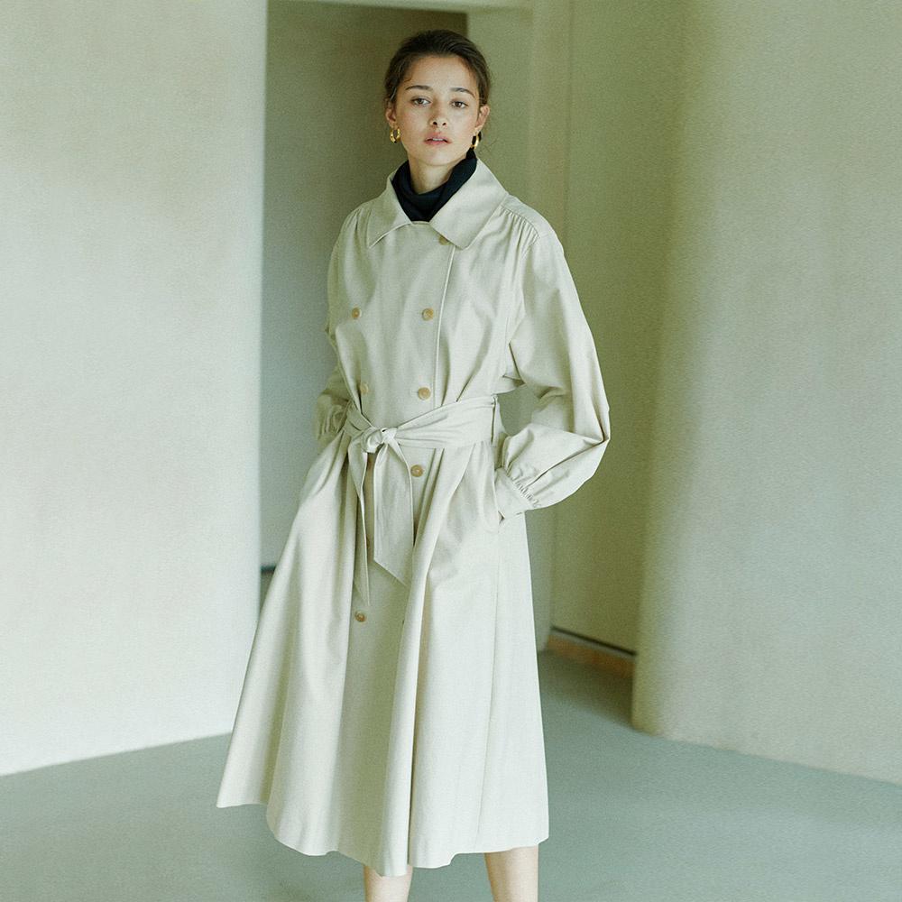 SHIRRING SLEEVE HOODED TRENCH COAT (IVORY)