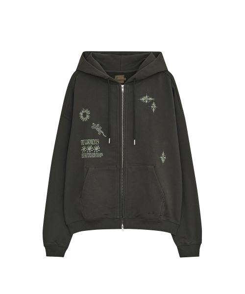LIZARD DOODLE HOOD ZIP UP [CHARCOAL]
