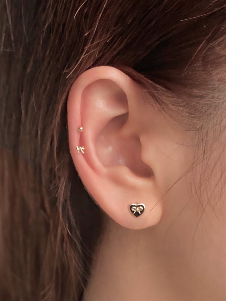 10k 디어 하트 리본 귀걸이