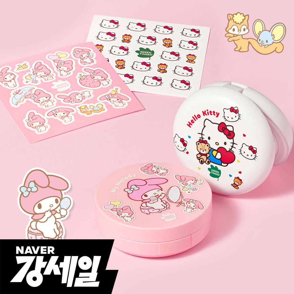 NEW 그린핑거 마이멜로디 선팩트/헬로키티 선쿠션 산리오 한정판 무기자차 선크림+스티커 증정/SPF50+ PA++++