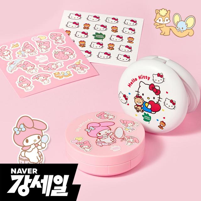 NEW 그린핑거 마이멜로디 선팩트/헬로키티 선쿠션 산리오 한정판 무기자차 선크림+스티커 증정/SPF50+ PA++++