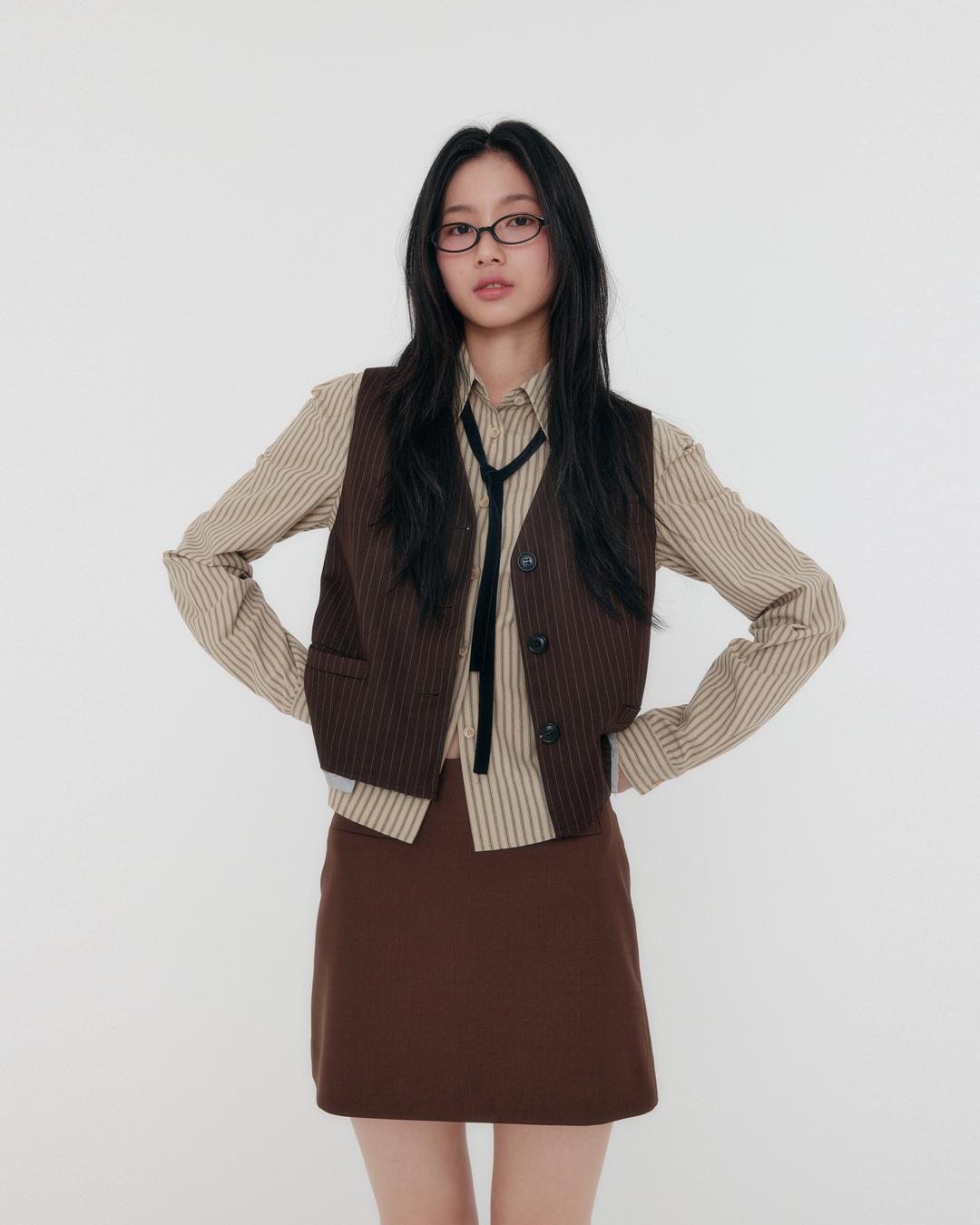 Pinstripes Tailoring Vest ( Brown )