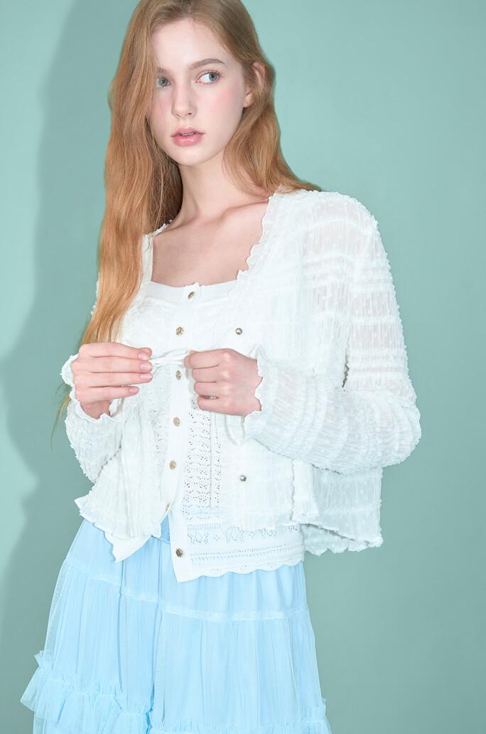 [O'2nd] 도트 & 프릴 브이넥 탑