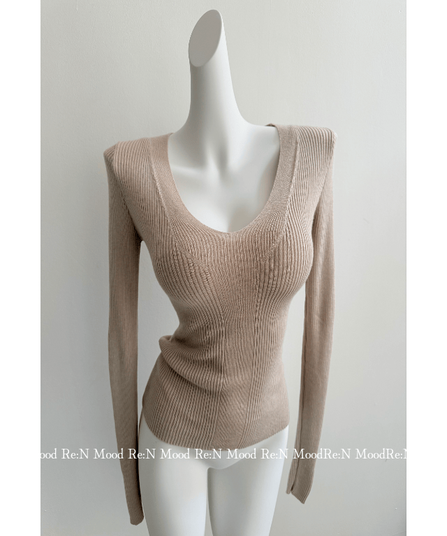 리앤무드 고퀄/날씬핏💫 딥브이넥 슬림핏 골지 긴팔 니트 롱슬리브