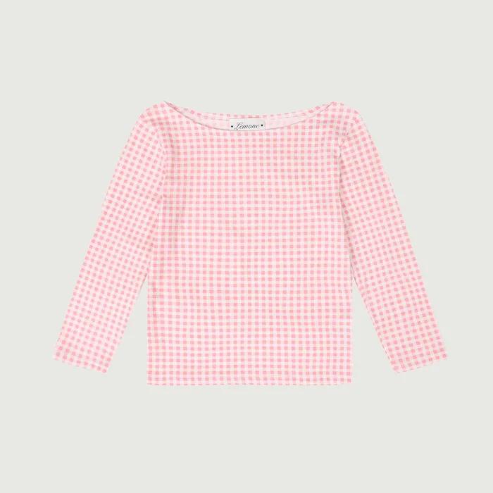 [11차리오더] Gingham Boat Neck T-shirt / Pink