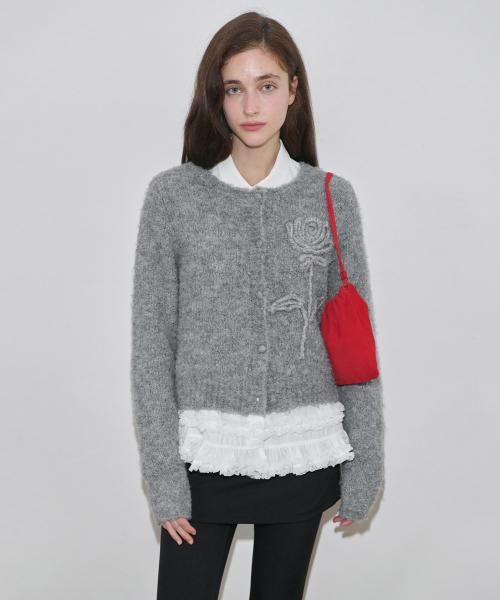 Rose Flower Cardigan (Melange Grey)
