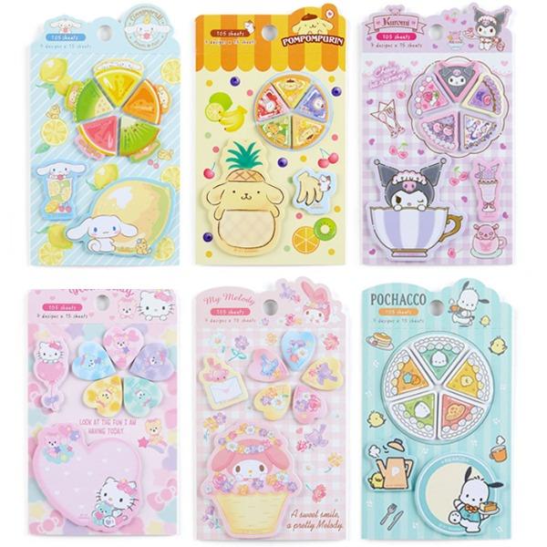 (일본) 헬로키티 마이멜로디 시나모롤 폼폼푸린 쿠로미 포차코 수첩 다꾸 팬시데코 쁘띠씰 인스컷팅 접착스티커 점착메모지 (6type)