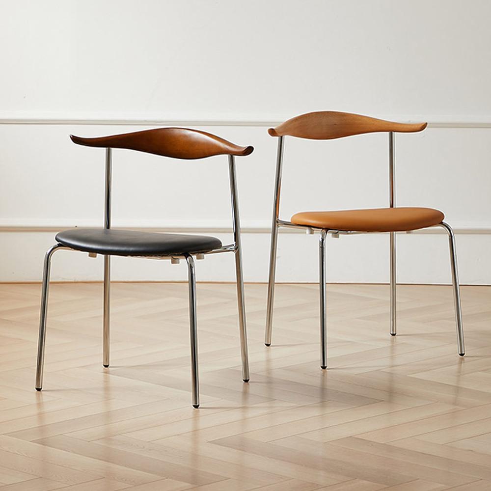 C2539 카우 체어 미드센츄리 가죽 원목 목재 스틸 식탁 디자인 인테리어 카페 의자