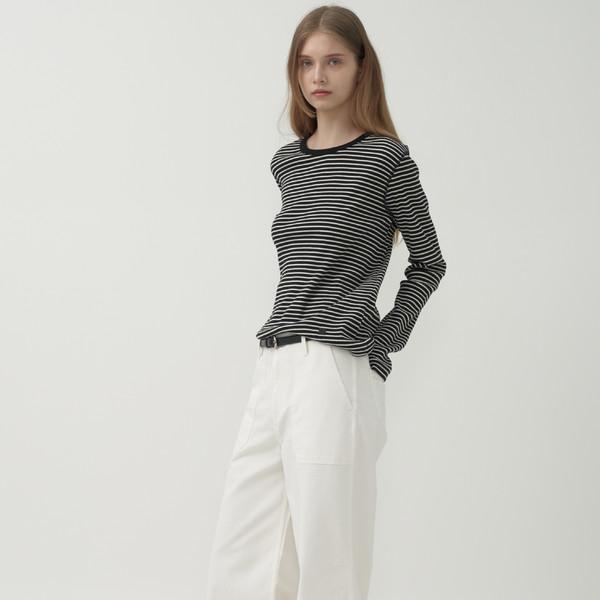 리브드 스트라이프 컬러티셔츠 - Black