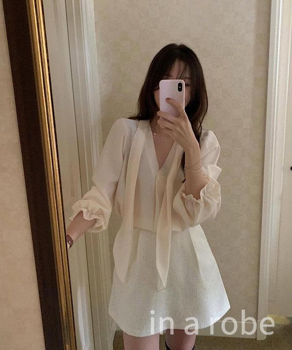 인어로브 (당일) 프리티영띵 루터 타이 블라우스 (2color) 하객룩 레이어드 퍼프 프릴 블라우스