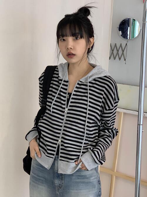 반인찌 [너드룩/와플소재]토토 스트라이프 투웨이 와플 후드집업 -3colors