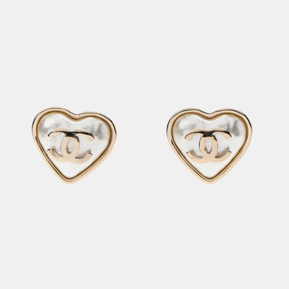 [샤넬] CC 하트 진주귀걸이 Pearl CC Heart Earrings Gold