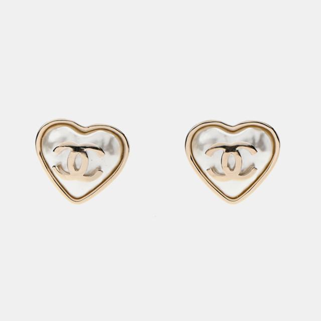 [샤넬] CC 하트 진주귀걸이 Pearl CC Heart Earrings Gold