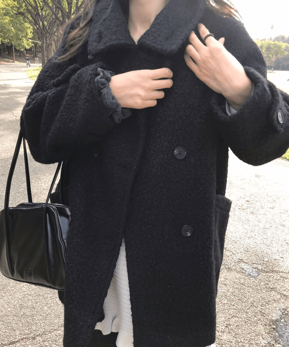 원그린 (🚀브라운,베이지 당일발송/재진행/🎉주문폭주) 하이넥 양털 부클 누빔 더블 울코트