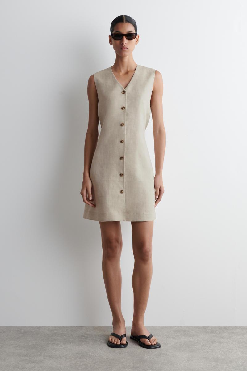 BUTTONED LINEN MINI DRESS ボタン付きリネンミニドレス｜COS コス 公式オンラインストア