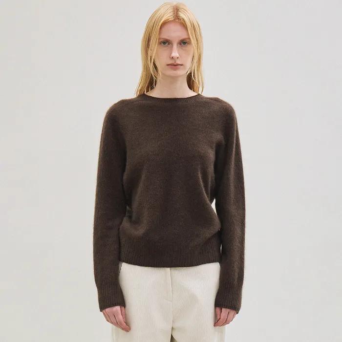 cashmere classic whole garment knitted pullover (brown)