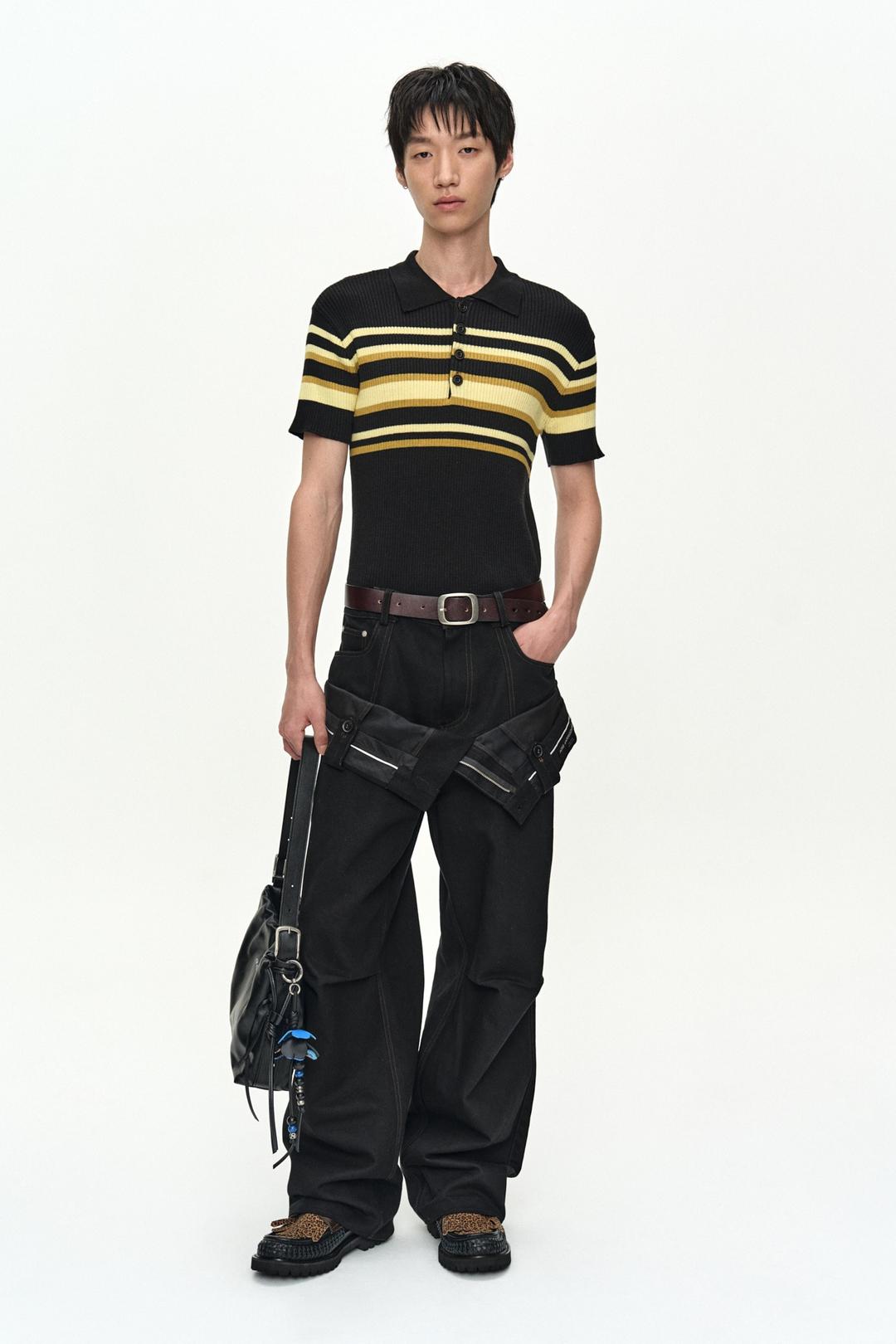 DOUBLE WAISTBAND WIDE-LEG TROUSERS apa872m(BLACK)