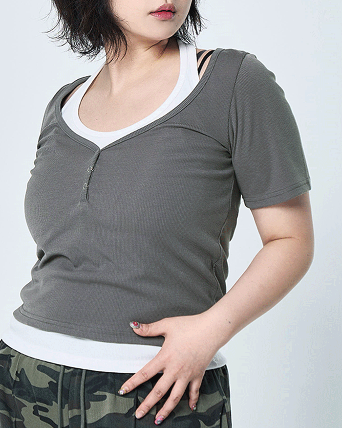 미노 홀터넥 레어어드 T