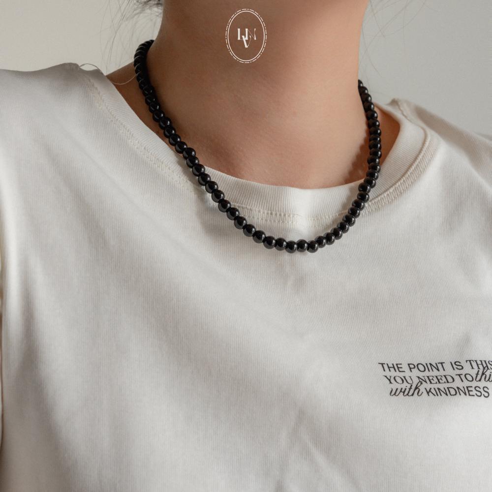 [무배] 6mm 블랙 오닉스 실버925 목걸이