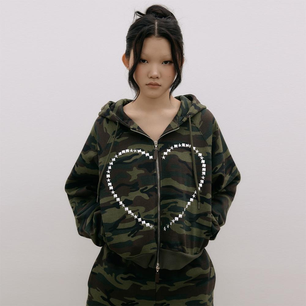 Heart Stud Hoodie Zip up CAMO
