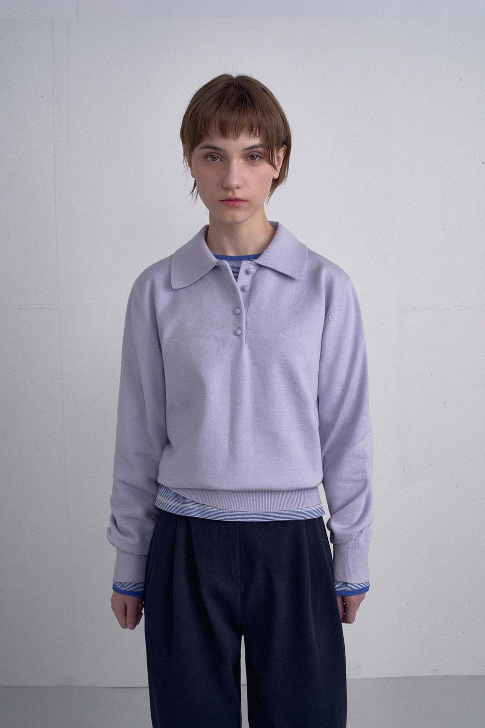 [25SS] 에센셜 브루드 버튼 칼라 니트 풀오버_Lavender