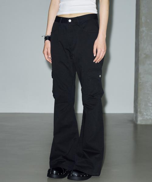 피그먼트 부츠컷 카고 팬츠 [블랙]