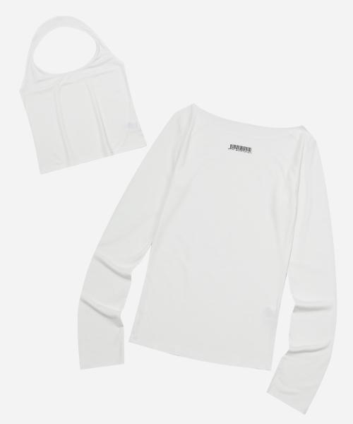 홀터넥 바코드 오프숄더 화이트