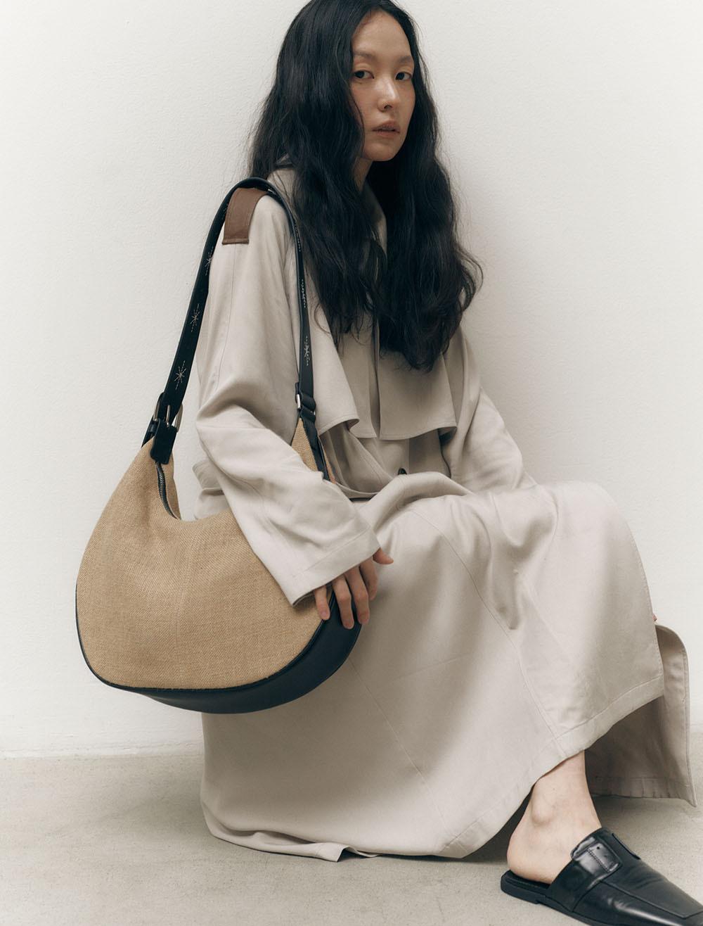 BOHEMIAN STITCH TOTE RATTAN BAG [BEIGE]