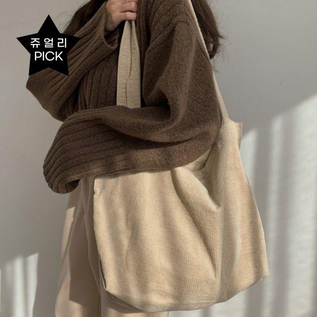 [주얼리 증정] 일더하기일 코듀로이 심플 베이직 쇼퍼백 에코백