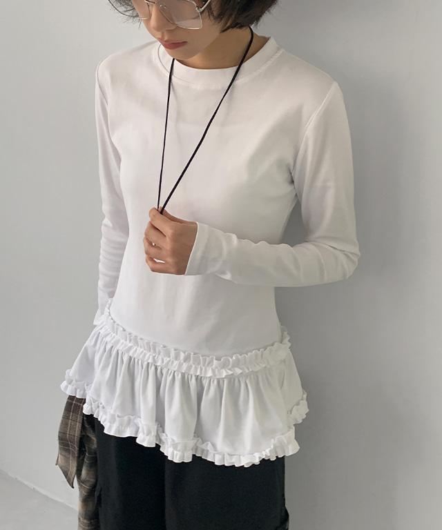 데일리쥬 플릭 프릴 레이어드 라운드 티셔츠
