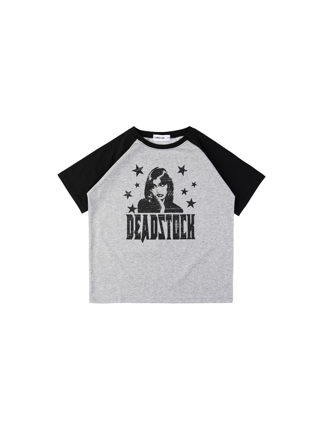 DEADSTOCK CROP T-SHIRTS-GREY/BLACK