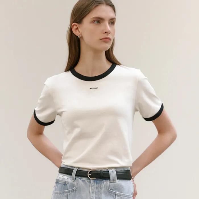 라인 배색 포인트 티셔츠_3COLORS