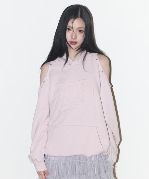 129 컷아웃 오버핏 후드티 핑크