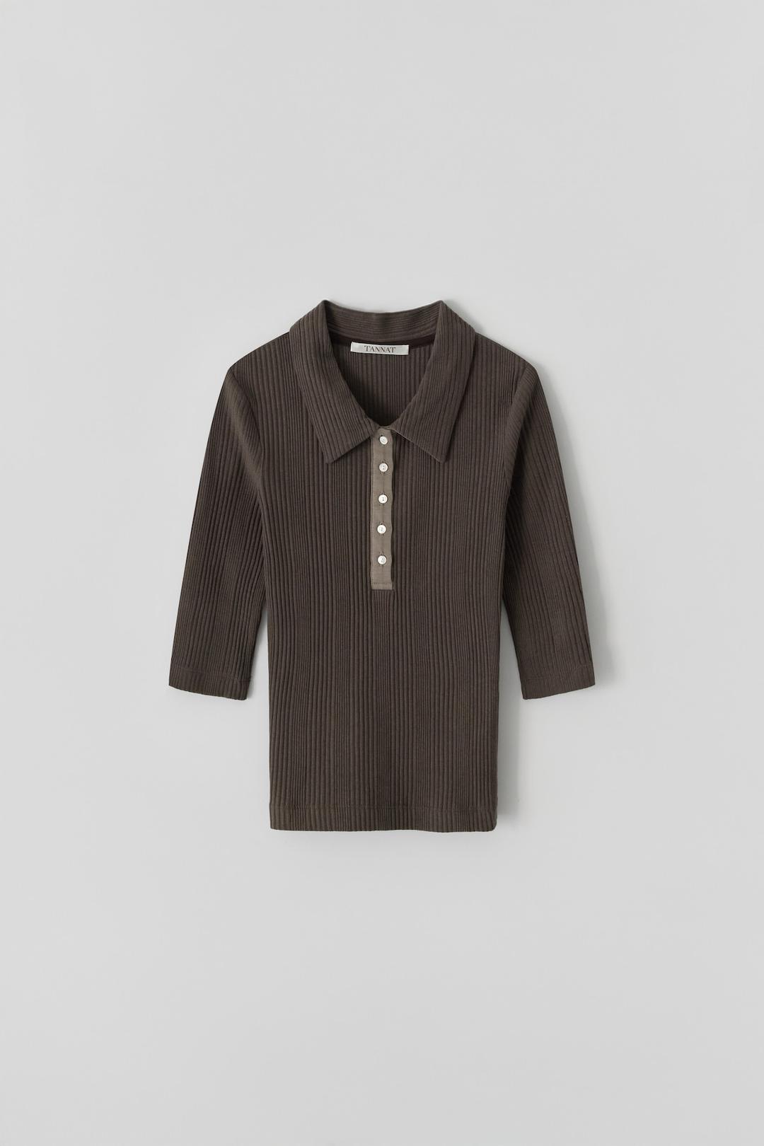 T/T Ribbed collar v t-shirt (brown)