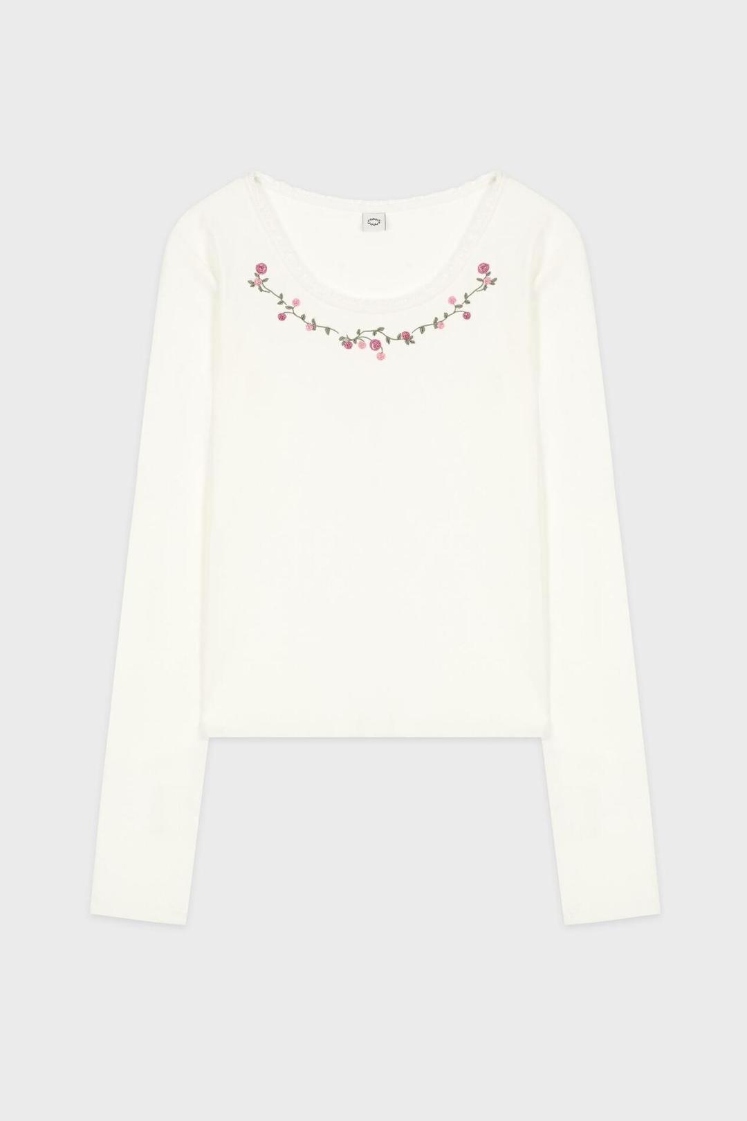 Rose Flower Slim T-Shirt (Cream)