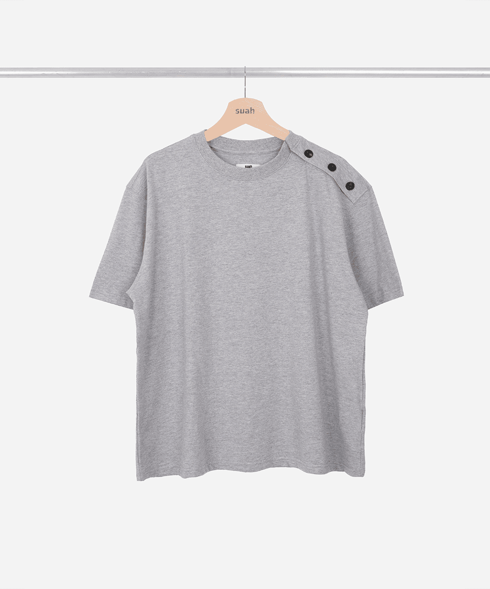 [8월 22일 예약배송] Shoulder Button Tee / Melange Grey