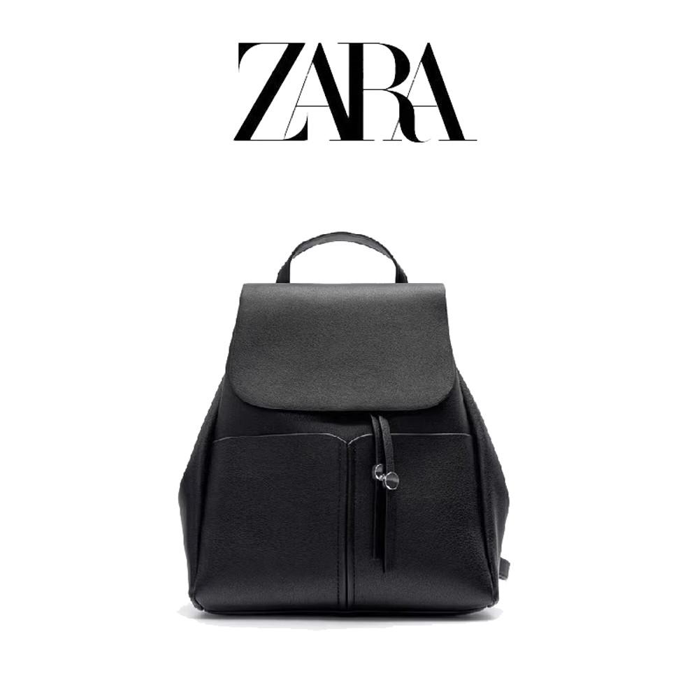 자라 가방 여성 폴드오버 플랫 백팩 베이직 데일리백 블랙