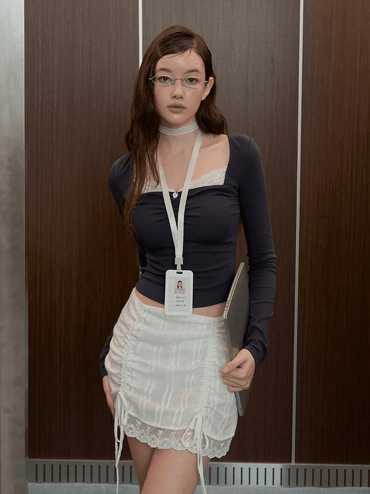 [UP ACADEMY] Lace Layer Long Sleeve Top